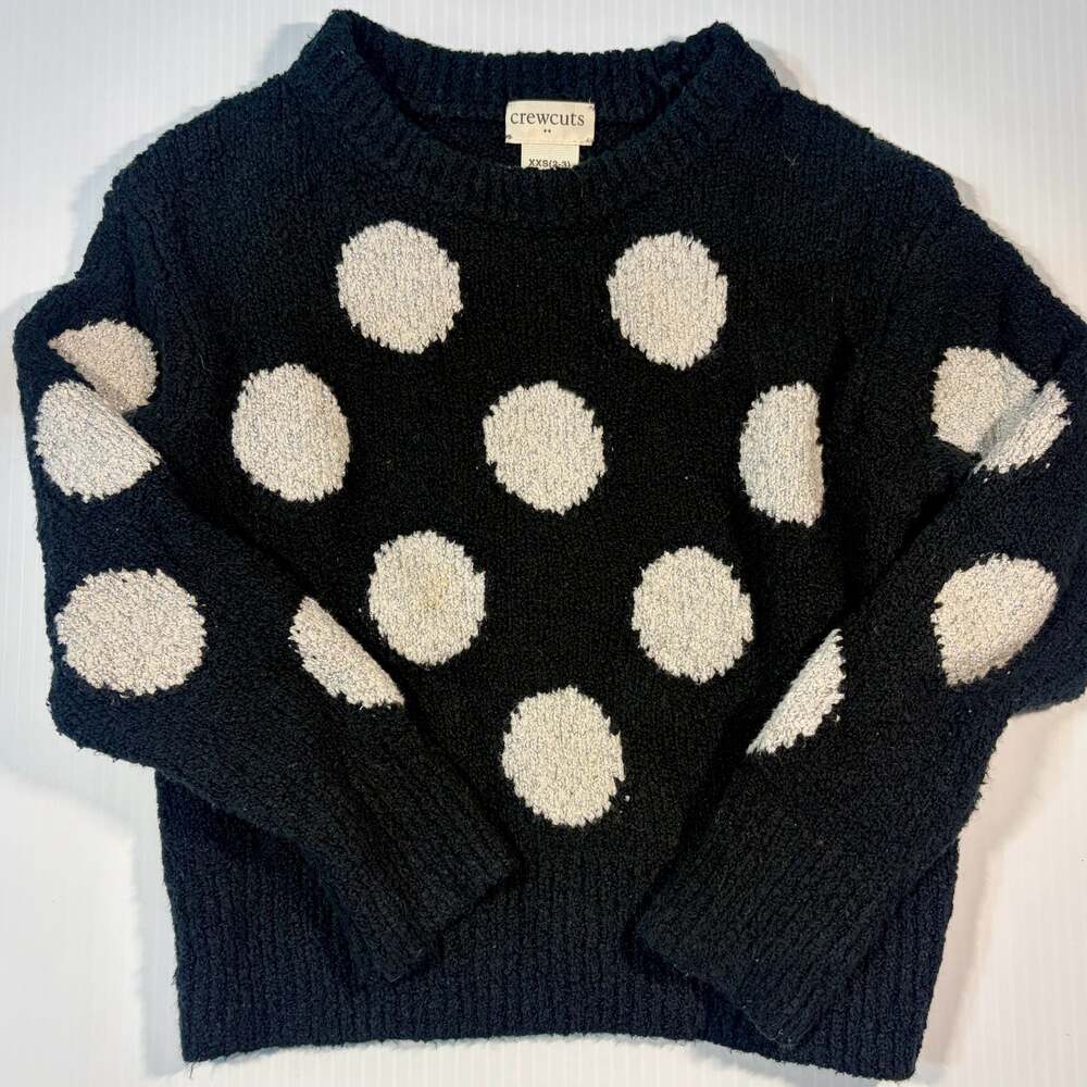 crewcuts by J.Crew Girls Black and Cream Polka Dot Knit Pullover Sweater